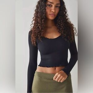 FREE PEOPLE Easy To Love Seamless Long Sleeve Black XS/S